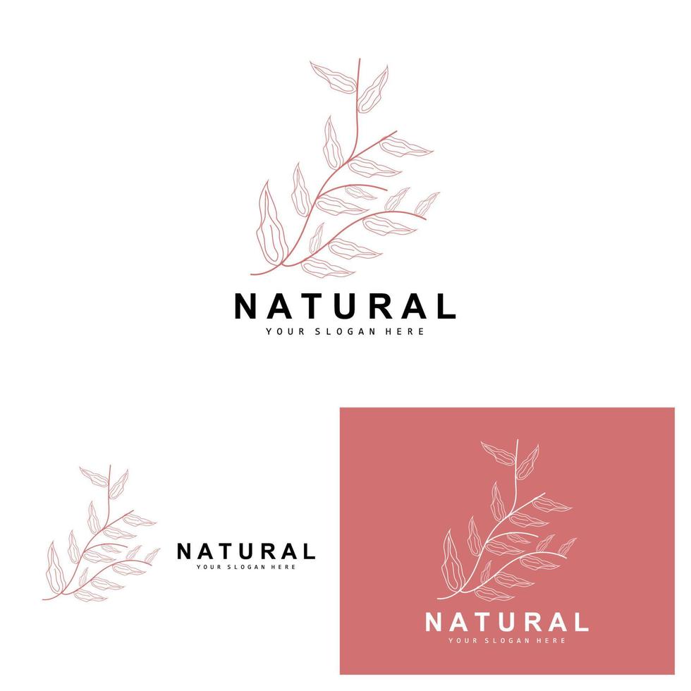 Simple Botanical Leaf and Flower Logo, Vector Natural Line Style, Decoration Design, Banner, Flyer, Wedding Invitation, and Product Branding