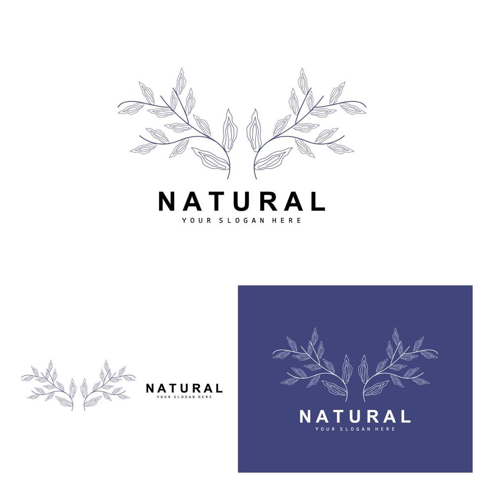 Simple Botanical Leaf and Flower Logo, Vector Natural Line Style, Decoration Design, Banner, Flyer, Wedding Invitation, and Product Branding