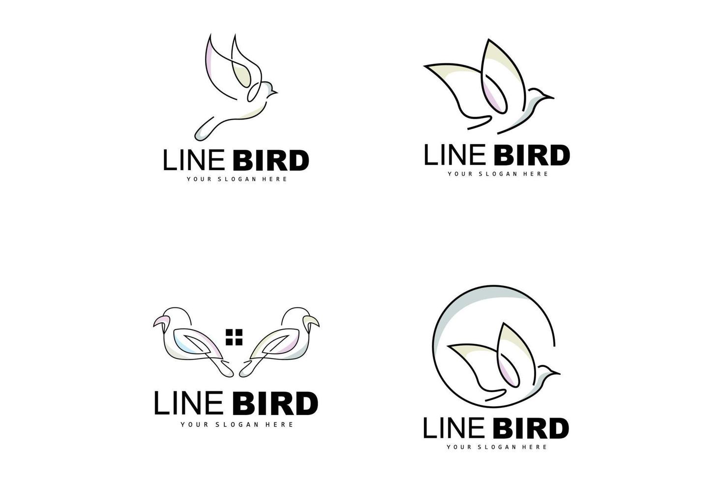 logotipo de pájaro, colibrí vectorial, diseño de estilo de línea simple simple, marca de producto de icono de alas de pájaro vector