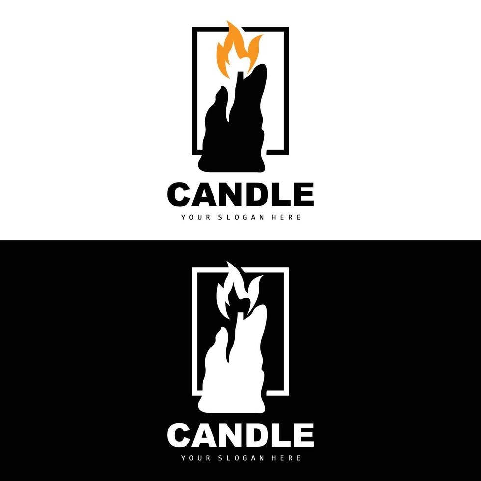 Candle Logo, Elegant Romantic Candle Light Dinner Flame Light Design, Traditional Spa Candle Vector