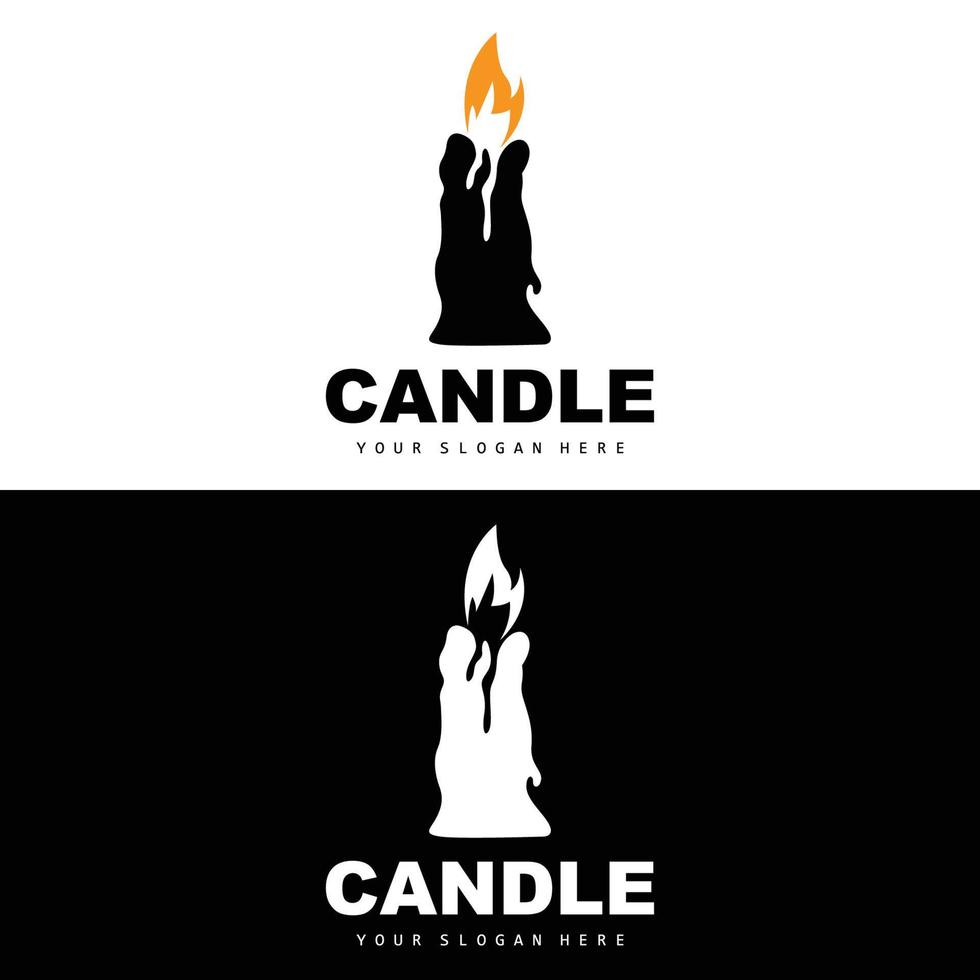 Candle Logo, Elegant Romantic Candle Light Dinner Flame Light Design, Traditional Spa Candle Vector