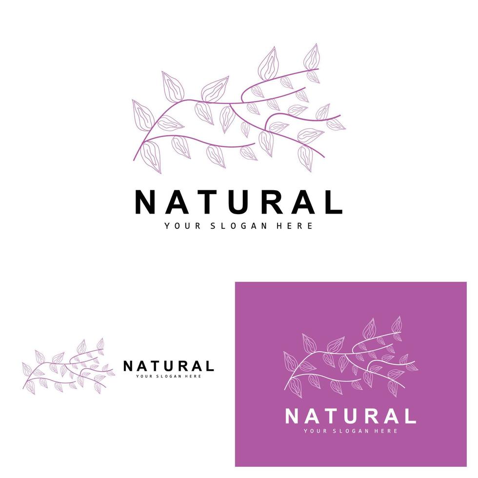 Simple Botanical Leaf and Flower Logo, Vector Natural Line Style, Decoration Design, Banner, Flyer, Wedding Invitation, and Product Branding