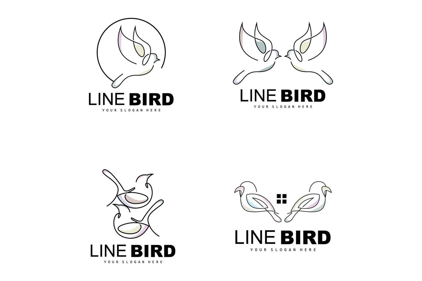 logotipo de pájaro, colibrí vectorial, diseño de estilo de línea simple simple, marca de producto de icono de alas de pájaro vector