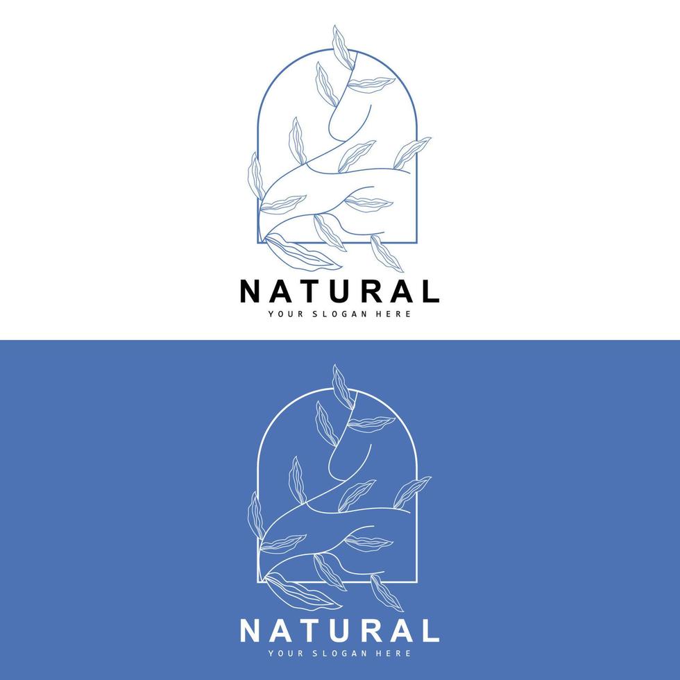 Simple Botanical Leaf and Flower Logo, Vector Natural Line Style, Decoration Design, Banner, Flyer, Wedding Invitation, and Product Branding