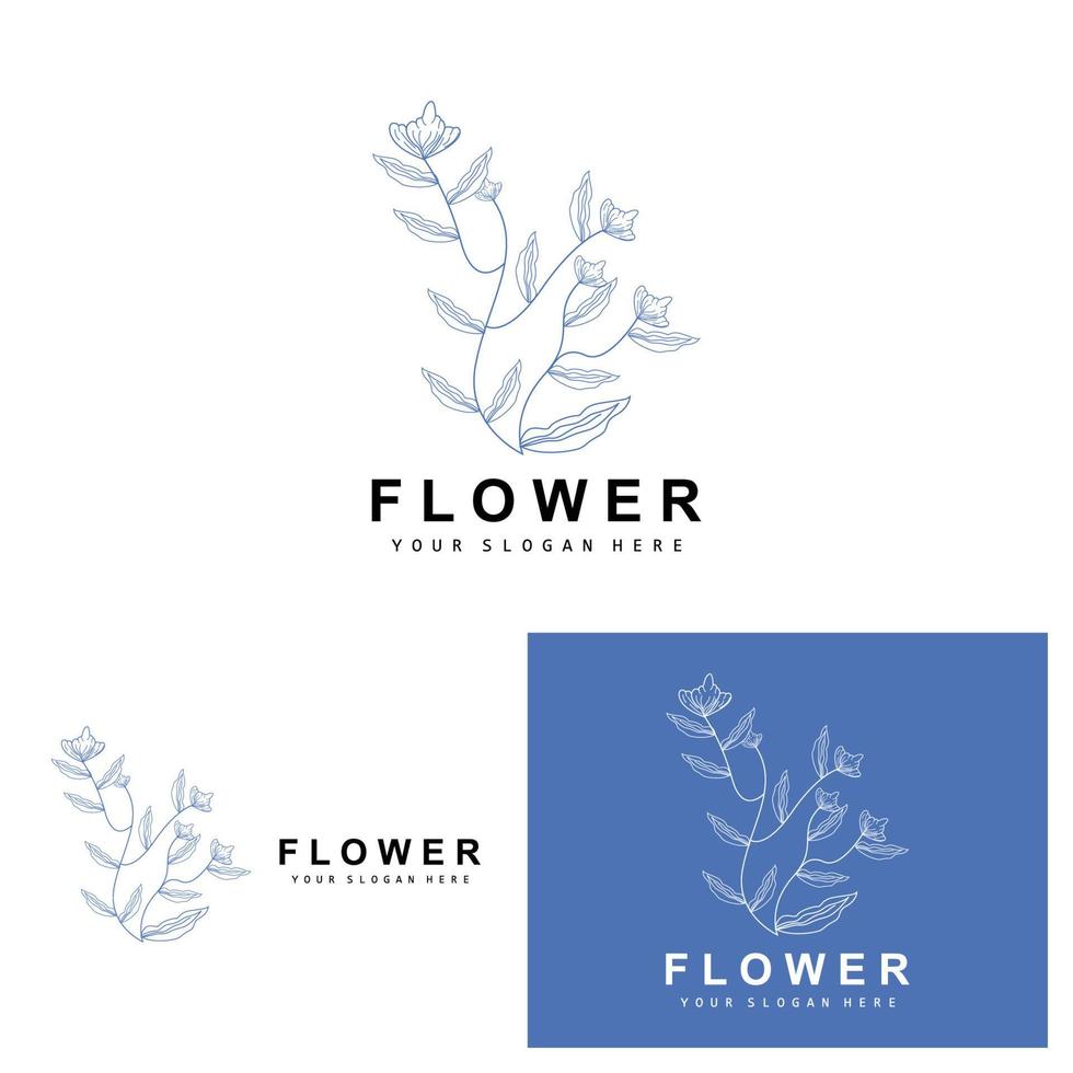 Simple Botanical Leaf and Flower Logo, Vector Natural Line Style, Decoration Design, Banner, Flyer, Wedding Invitation, and Product Branding