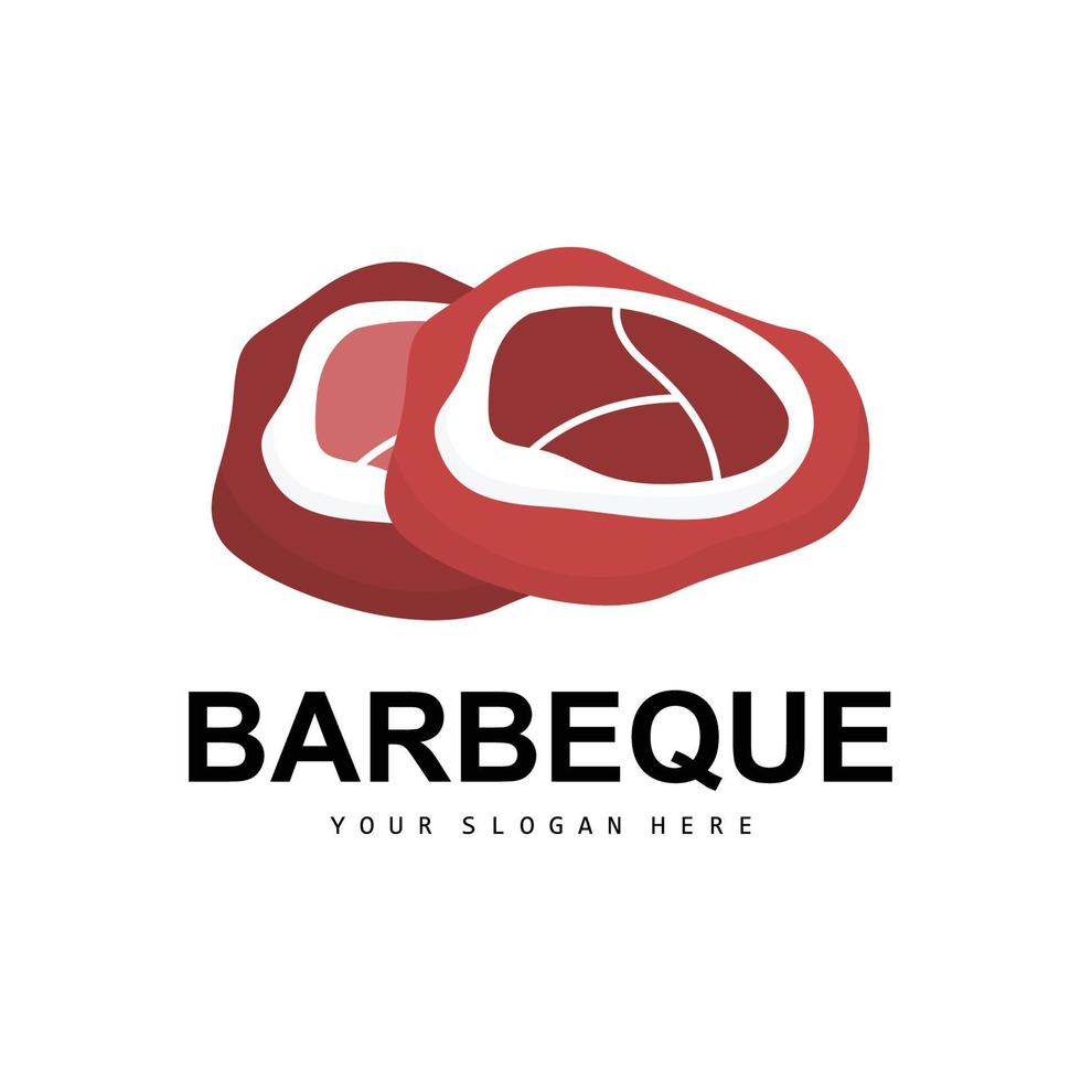 Meat Logo, Smoked Beef Vector, BBQ Grill Baberque Logo Design And Butcher Cut, Illustration Template Icon vector