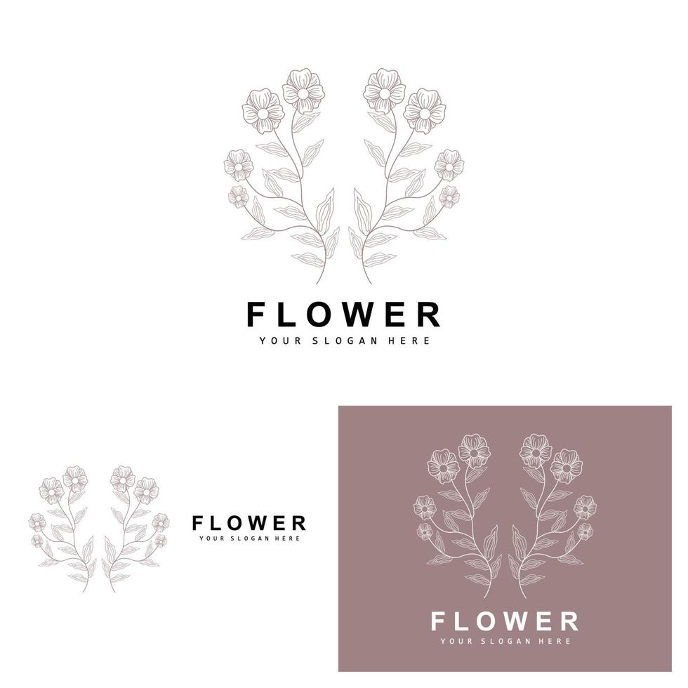 Simple Botanical Leaf and Flower Logo, Vector Natural Line Style, Decoration Design, Banner, Flyer, Wedding Invitation, and Product Branding