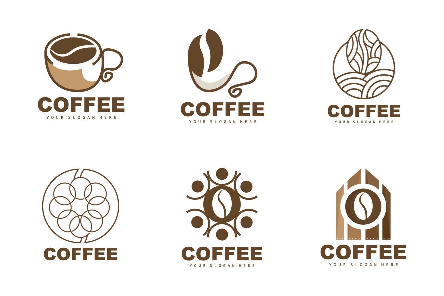 diseño de logotipo de bebida de grano de café en ilustración de vector de color marrón