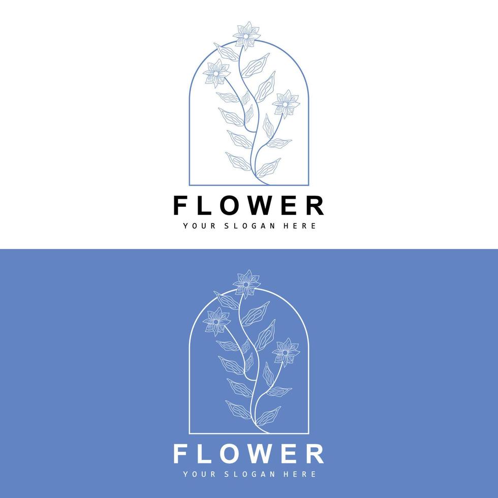 Simple Botanical Leaf and Flower Logo, Vector Natural Line Style, Decoration Design, Banner, Flyer, Wedding Invitation, and Product Branding