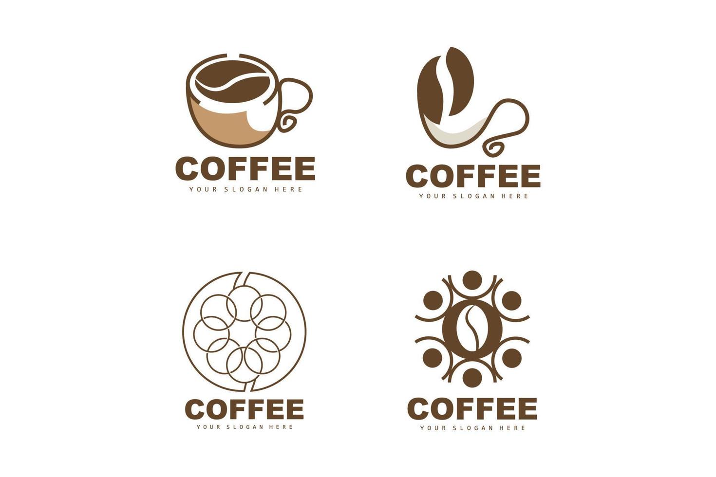 coffee bean drink logo design in brown color vector illustration