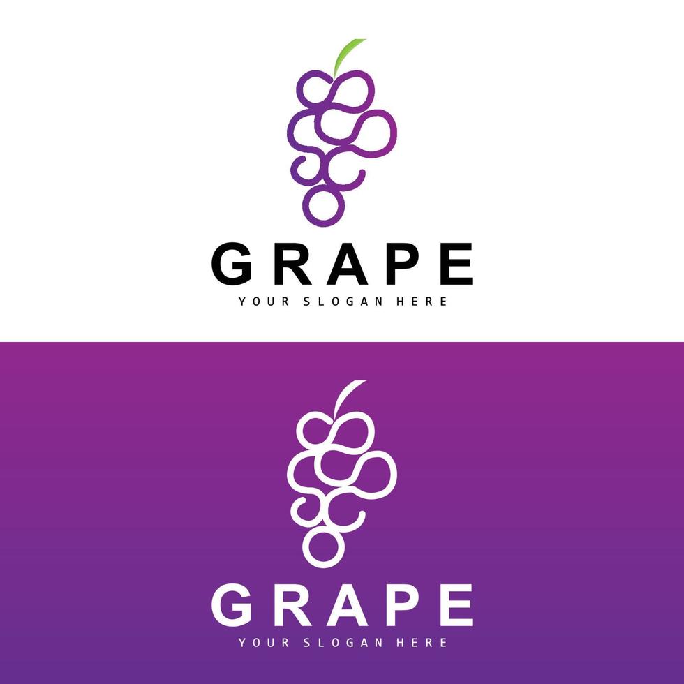 Grape Fruit Logo, Circle Style Fruit Design, Grape Farm Vector, Wine Drink, Nature Icon, Illustration Template vector