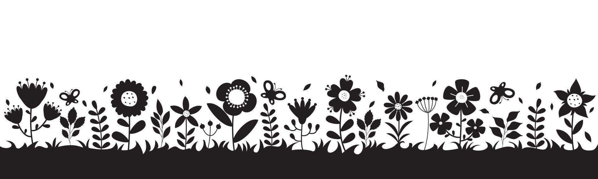 silueta dibujo de flores y plantas vector