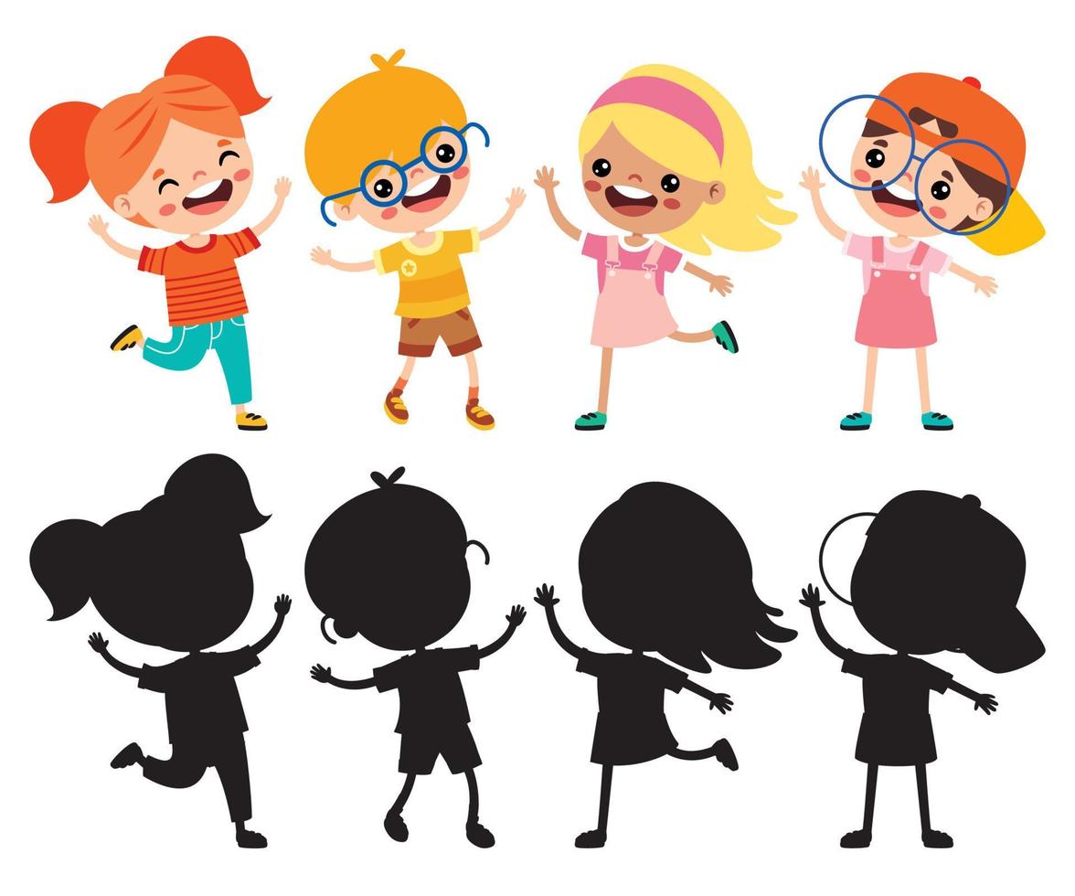 Silhouette Drawing Of Cartoon Kids vector