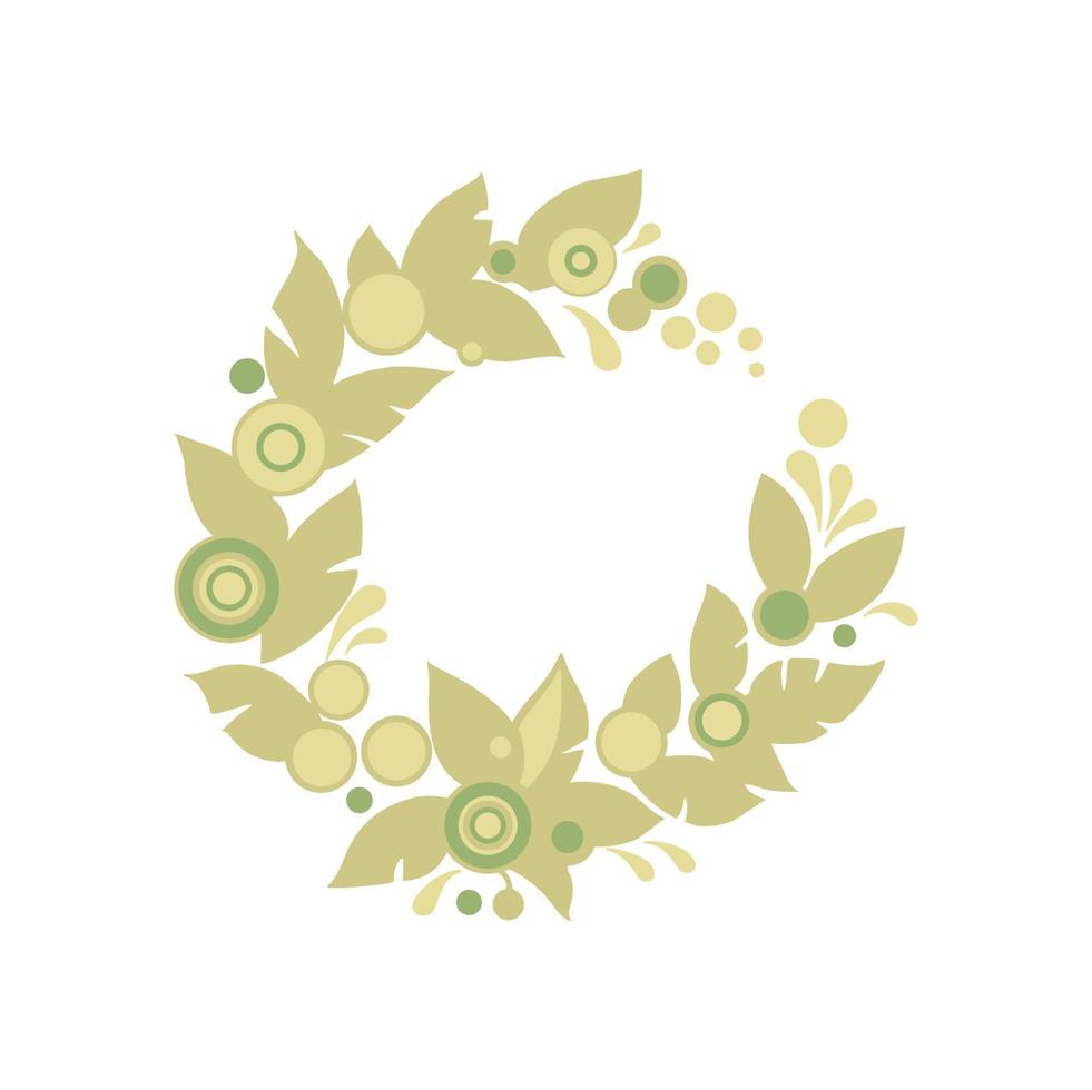 A circle of flowers with green leaves and a white background. vector