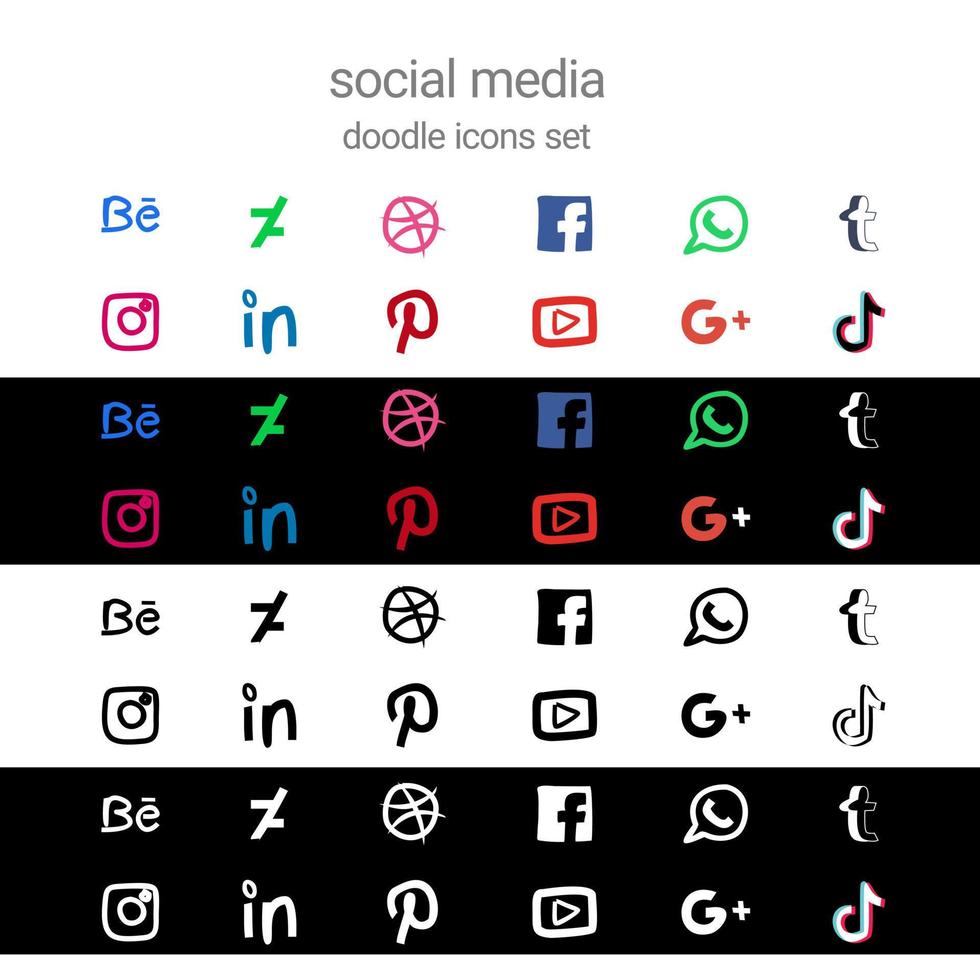 social media application doodle drawing icon collection set bundle design vector