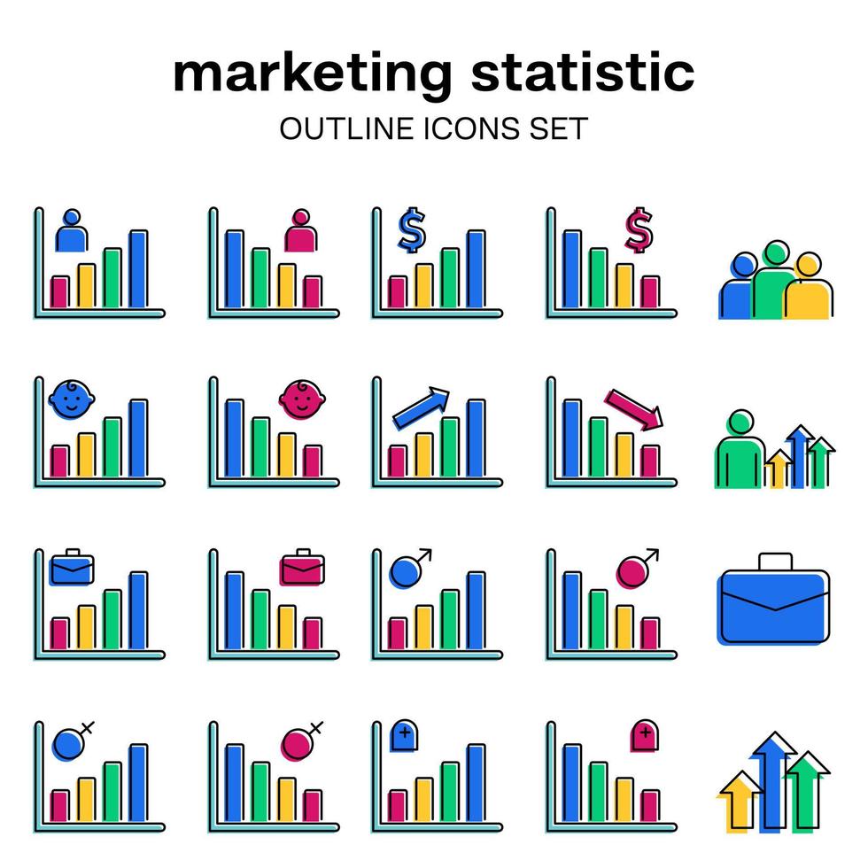 demographic bar data analysis infographic colorful icon collection set bundle design chart bar vector