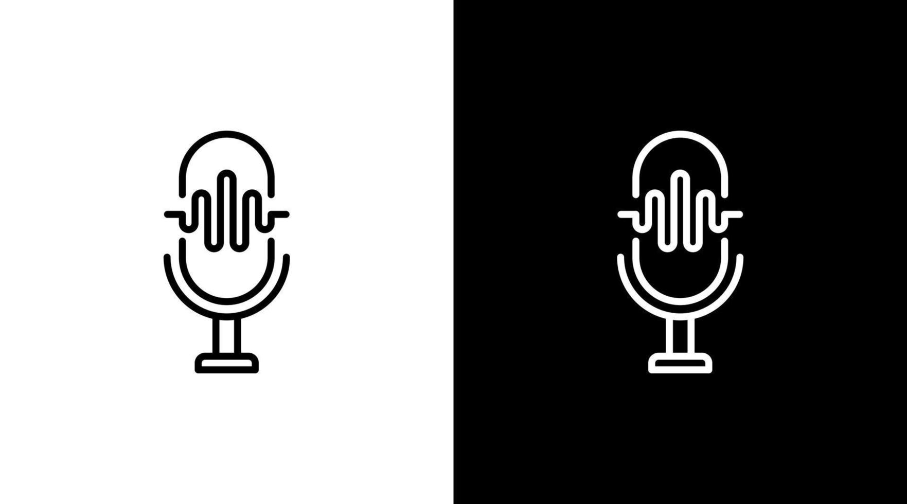 Mic podcast logo broadcast icon sound wave voice technology outline design vector