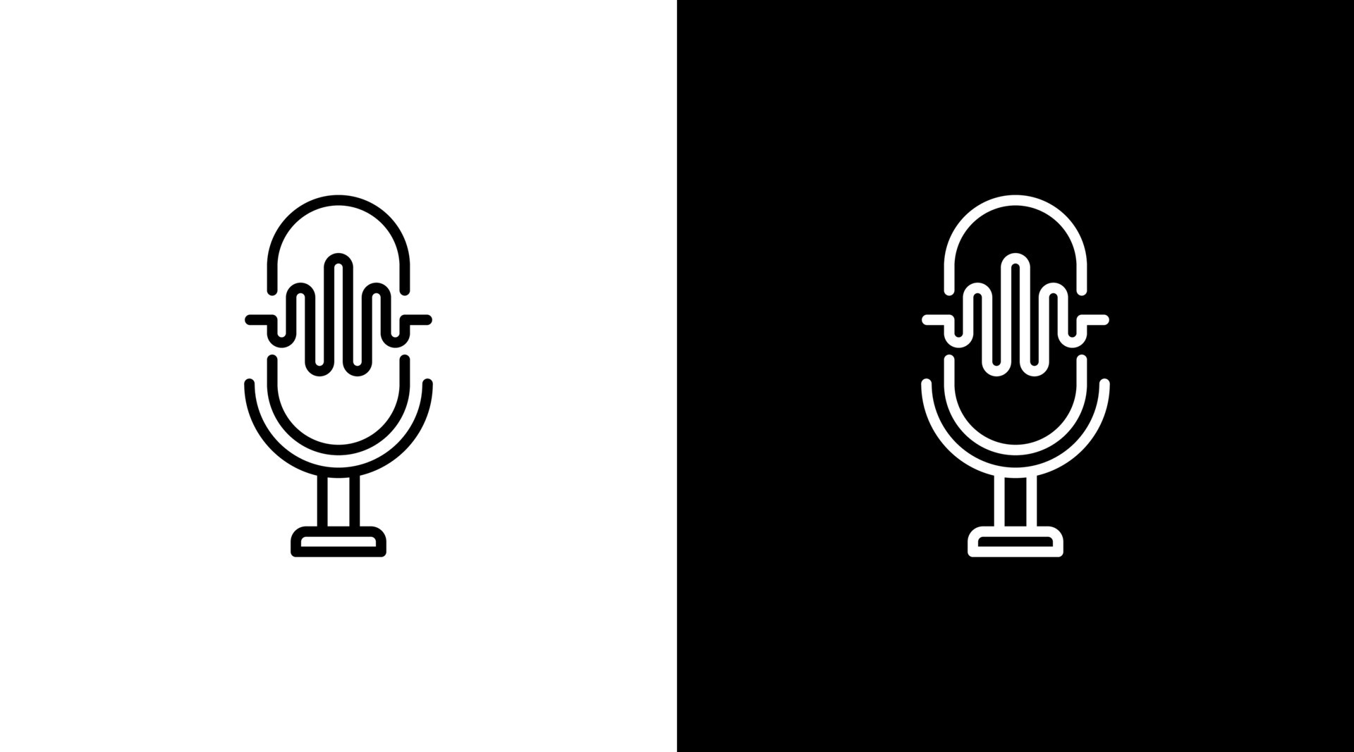 Mic podcast logo broadcast icon sound wave voice technology outline