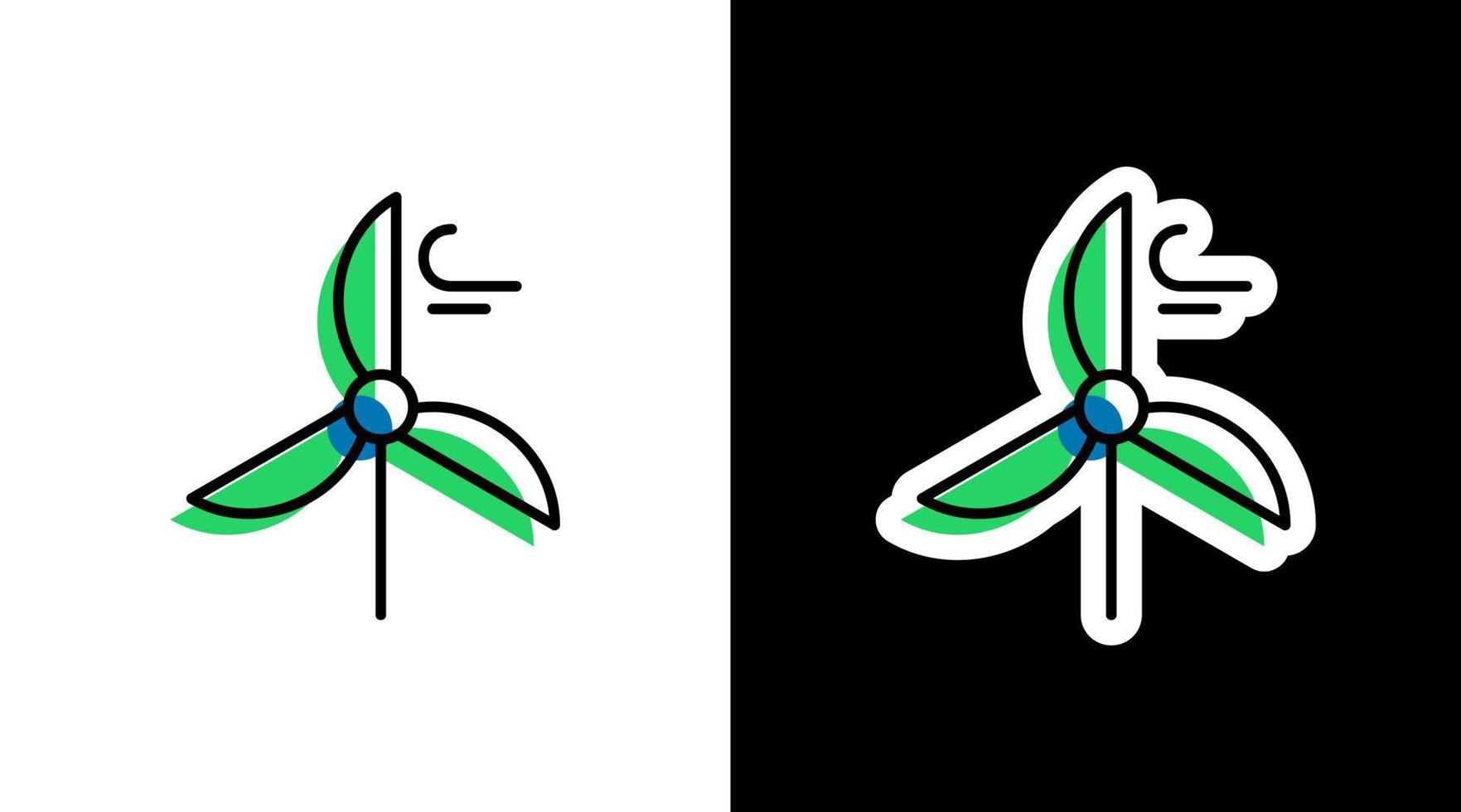 molino verde ventilador turbina energía ambiental logo icono pegatina vector