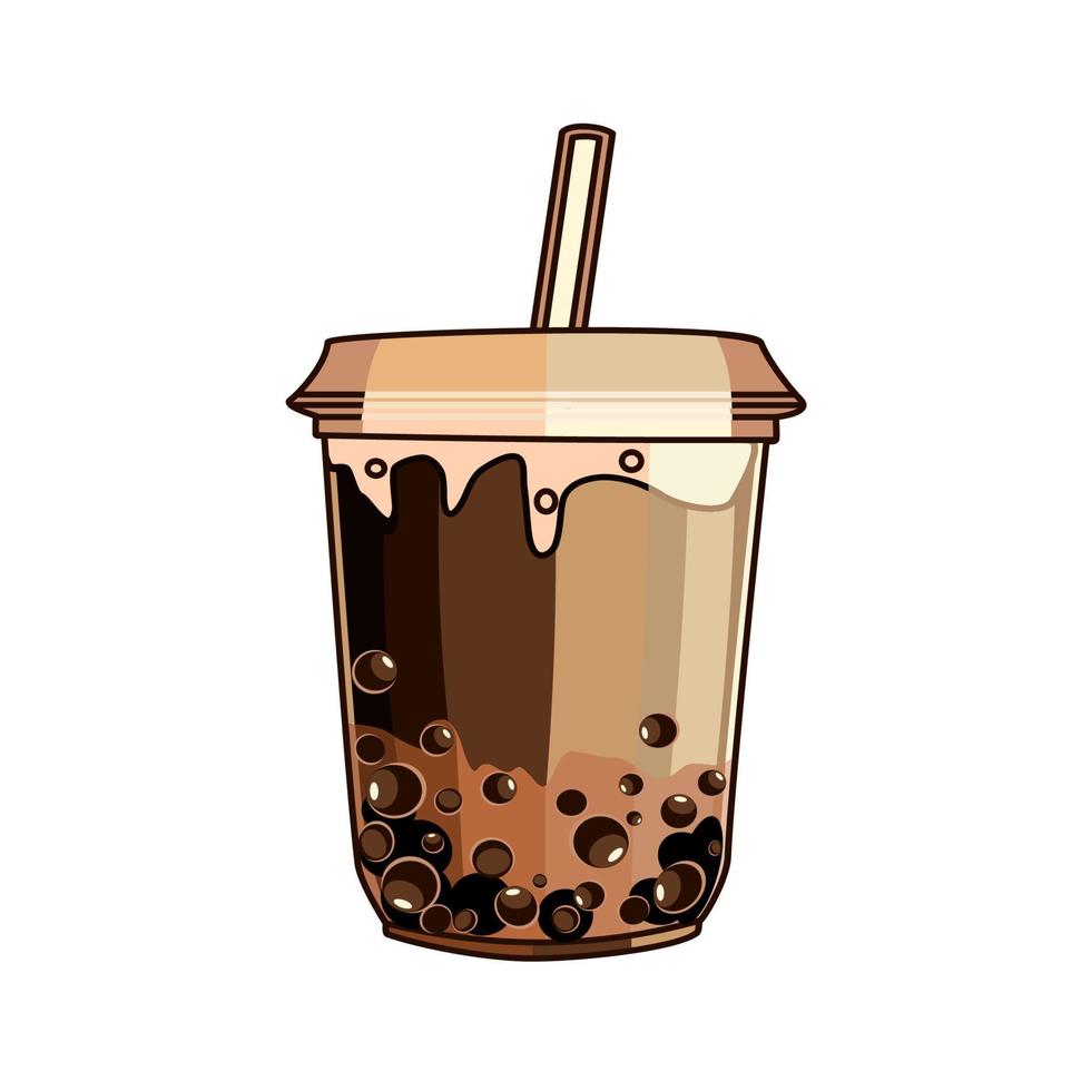 Bubble tea in cup with straw in flat technique vector