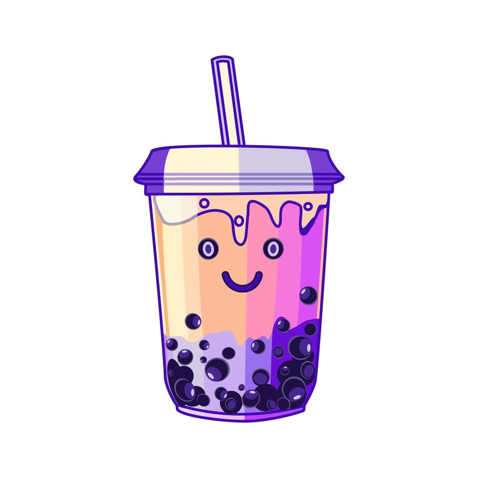 Boba tea lavender flavor with funny face cartoon vector