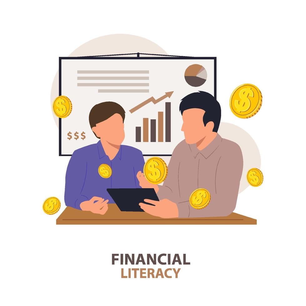 Financial consultant calculating pensioners fund. Financial literacy vector