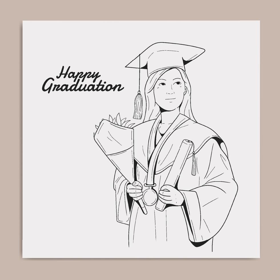 sketch of graduating student girl vector