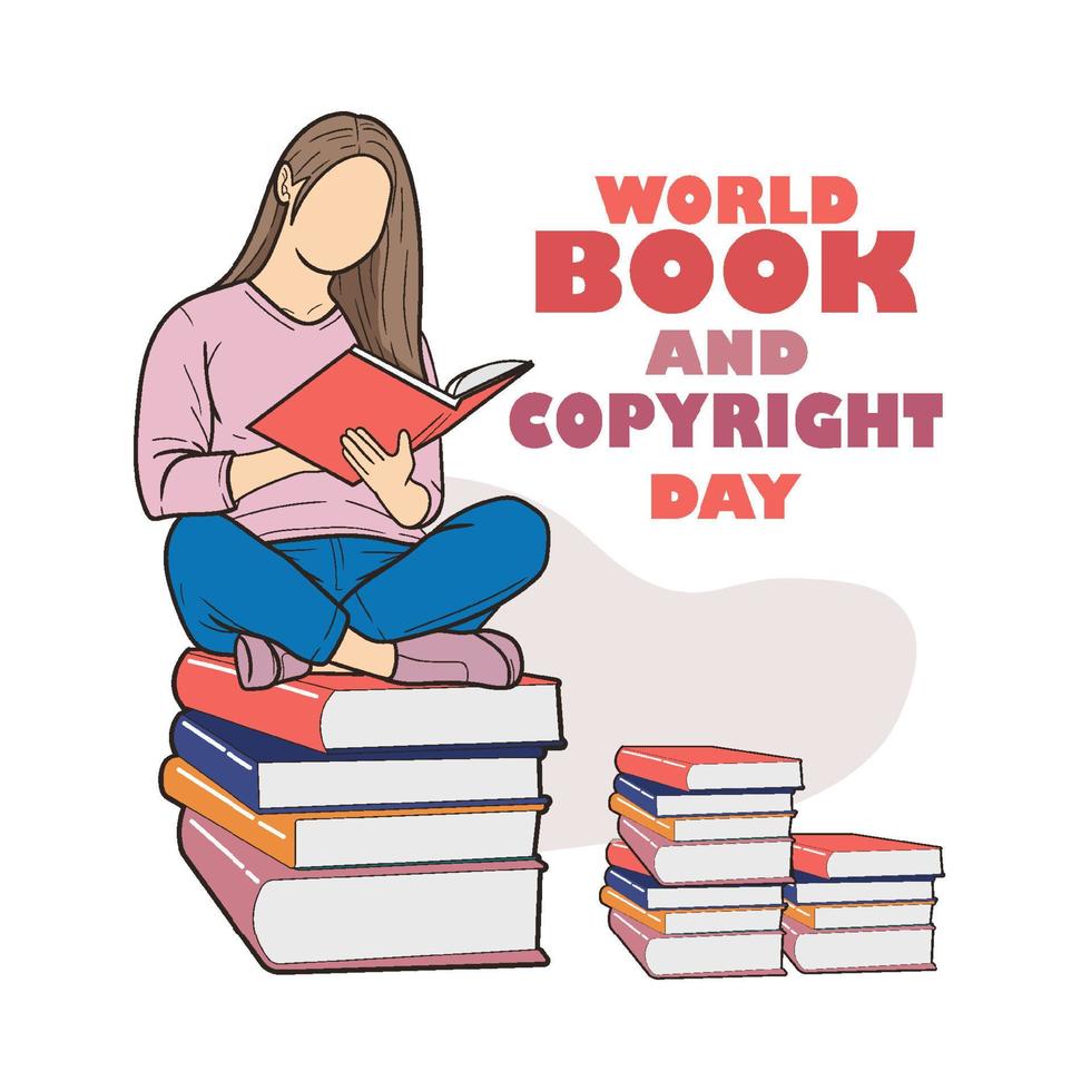 world book and copyright day. A girl reading a book. vector