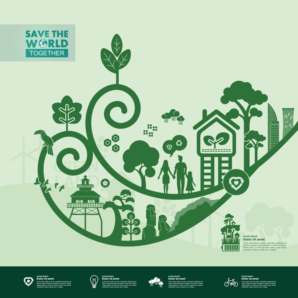 Save the world together green ecology vector illustration.