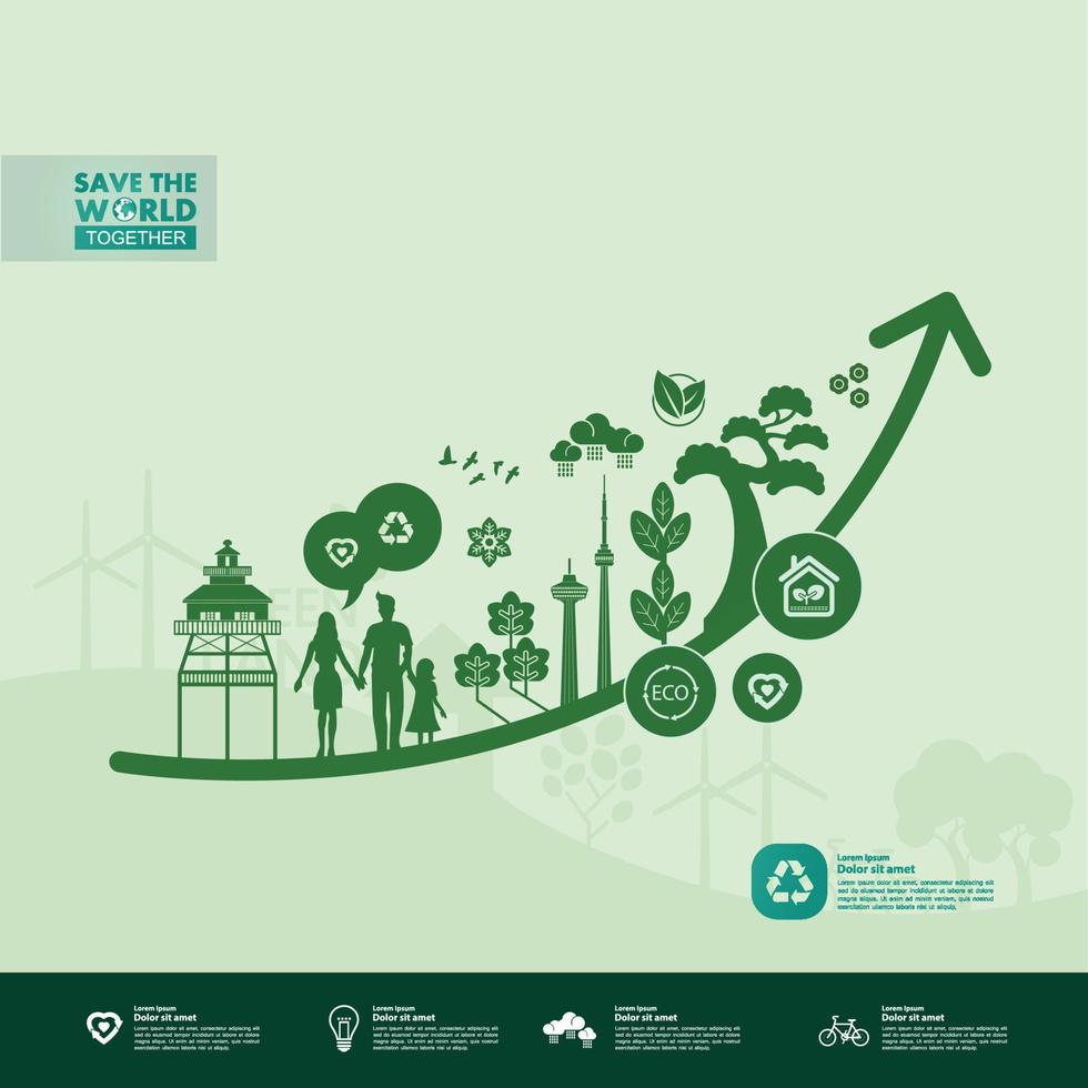 Save the world together green ecology vector illustration.