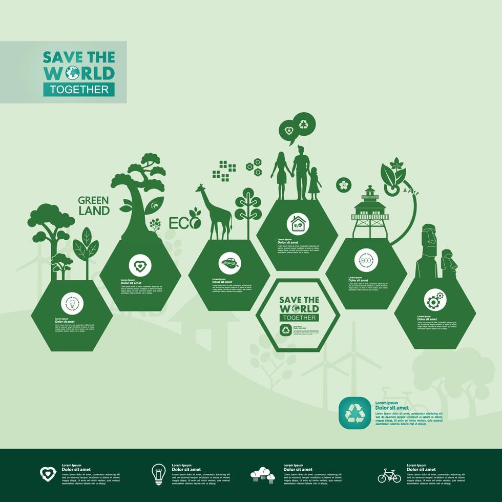 Save the world together green ecology vector illustration.