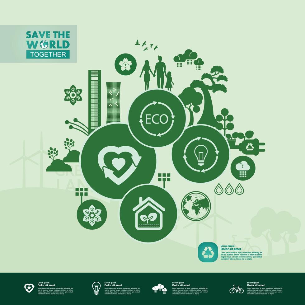 Save the world together green ecology vector illustration.