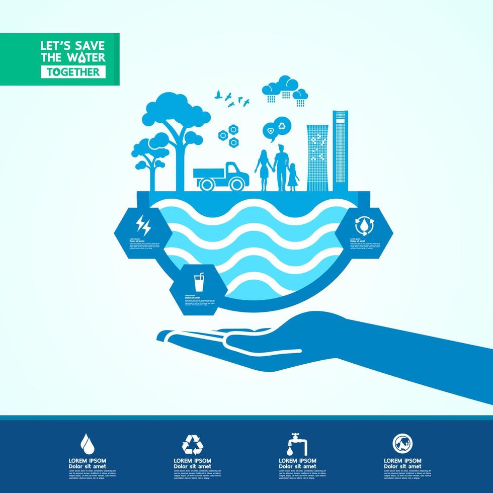 Save water together vector illustration.