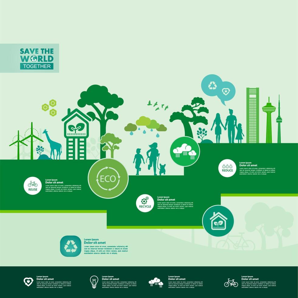 Save the world together green ecology vector illustration.