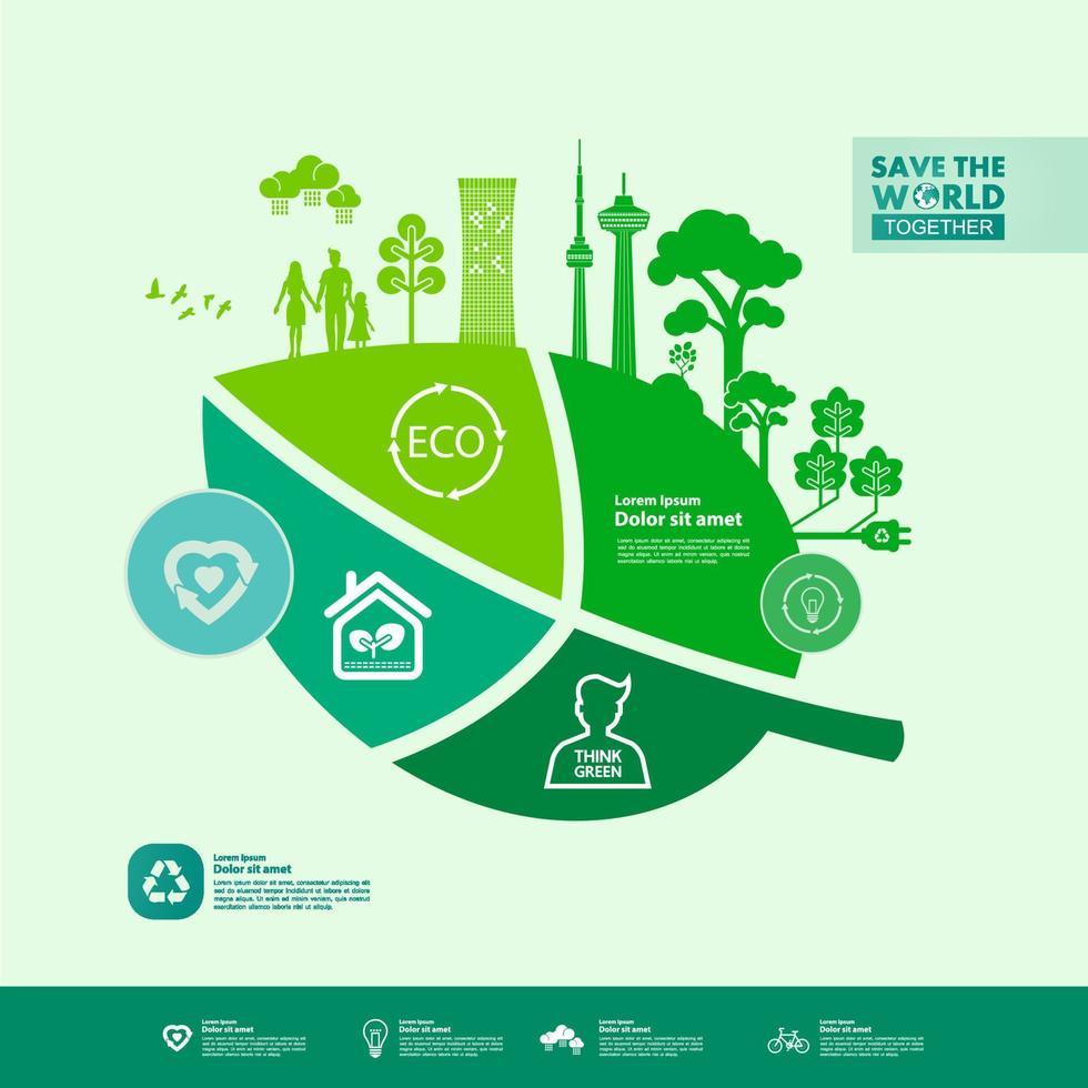 Save the world together green ecology vector illustration.