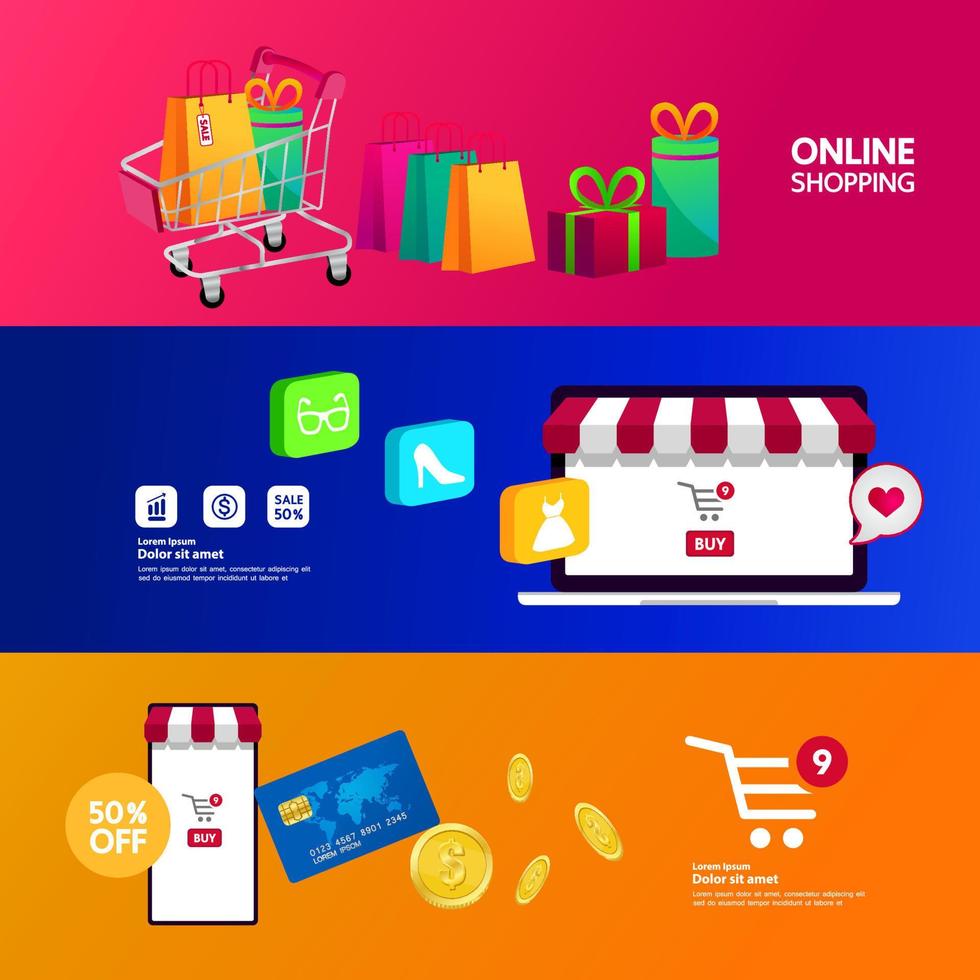 en línea compras idea vector ilustración