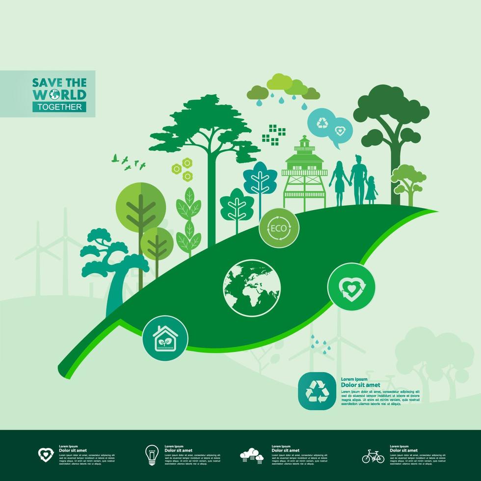 Save the world together green ecology vector illustration.