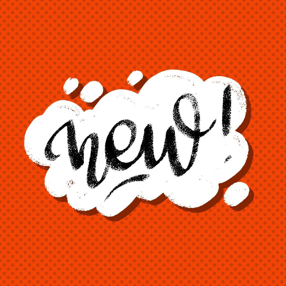 New word in speech bubble hand lettering design template. Typography vector background. Handmade calligraphy comic style. Surprise square banner pop art cartoon look.