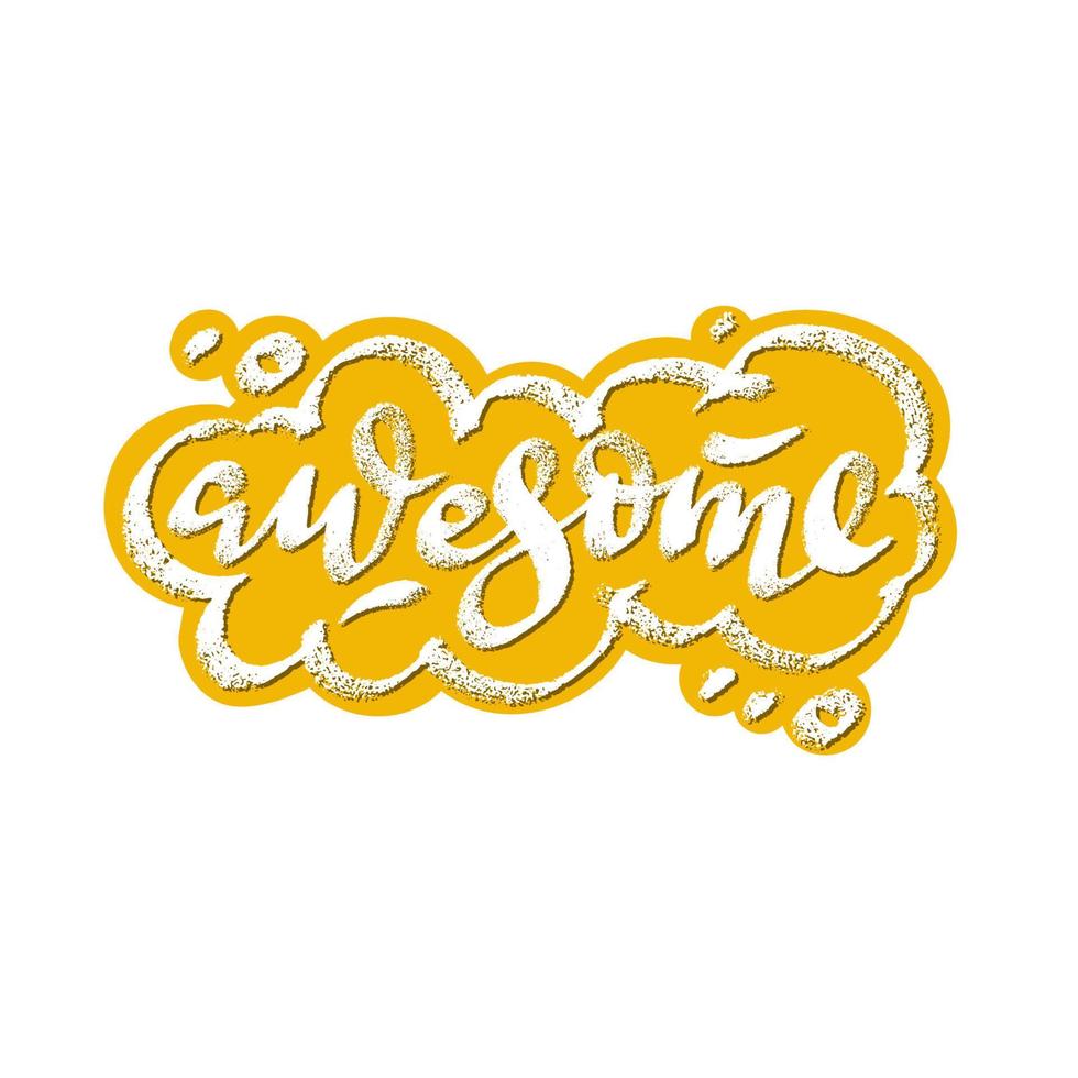 Awesome word speech bubble icon symbol. Web design. Sticker design. Hand drawn vector lettering bright color clip-art.