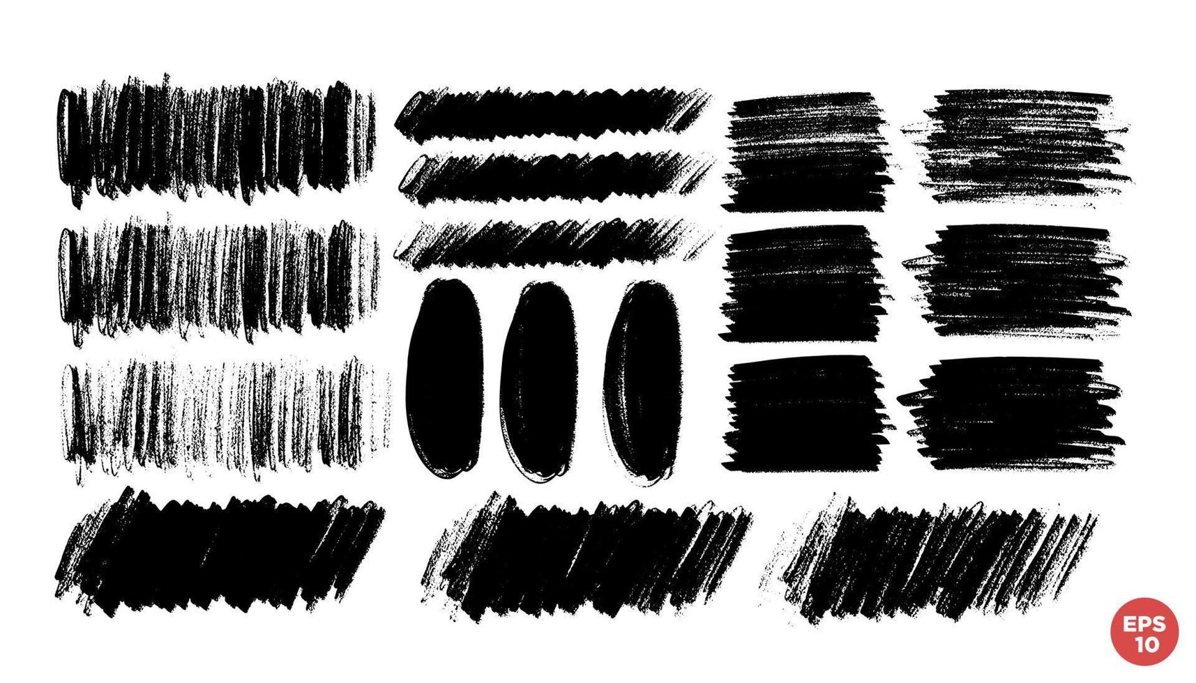 Vector set of hand drawn brush strokes, stains for backdrops. Monochrome design elements set. One color monochrome artistic hand drawn backgrounds.