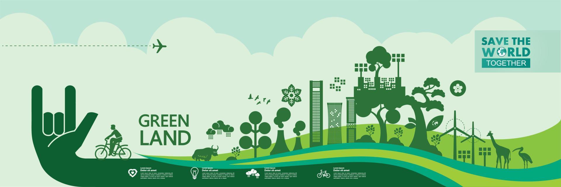 Save the world together green ecology vector illustration.