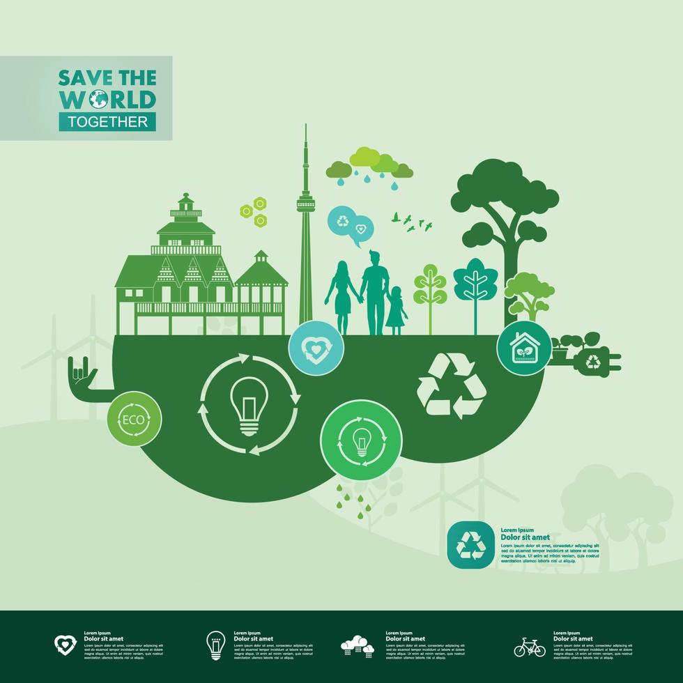 Save the world together green ecology vector illustration.