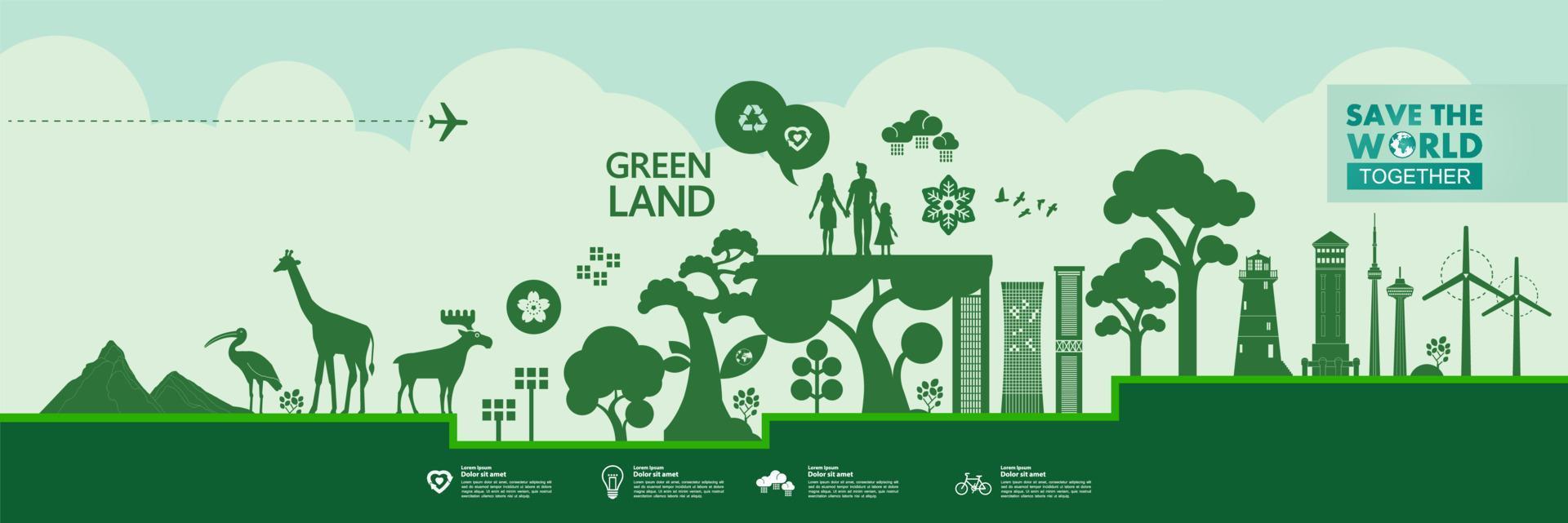 Save the world together green ecology vector illustration.