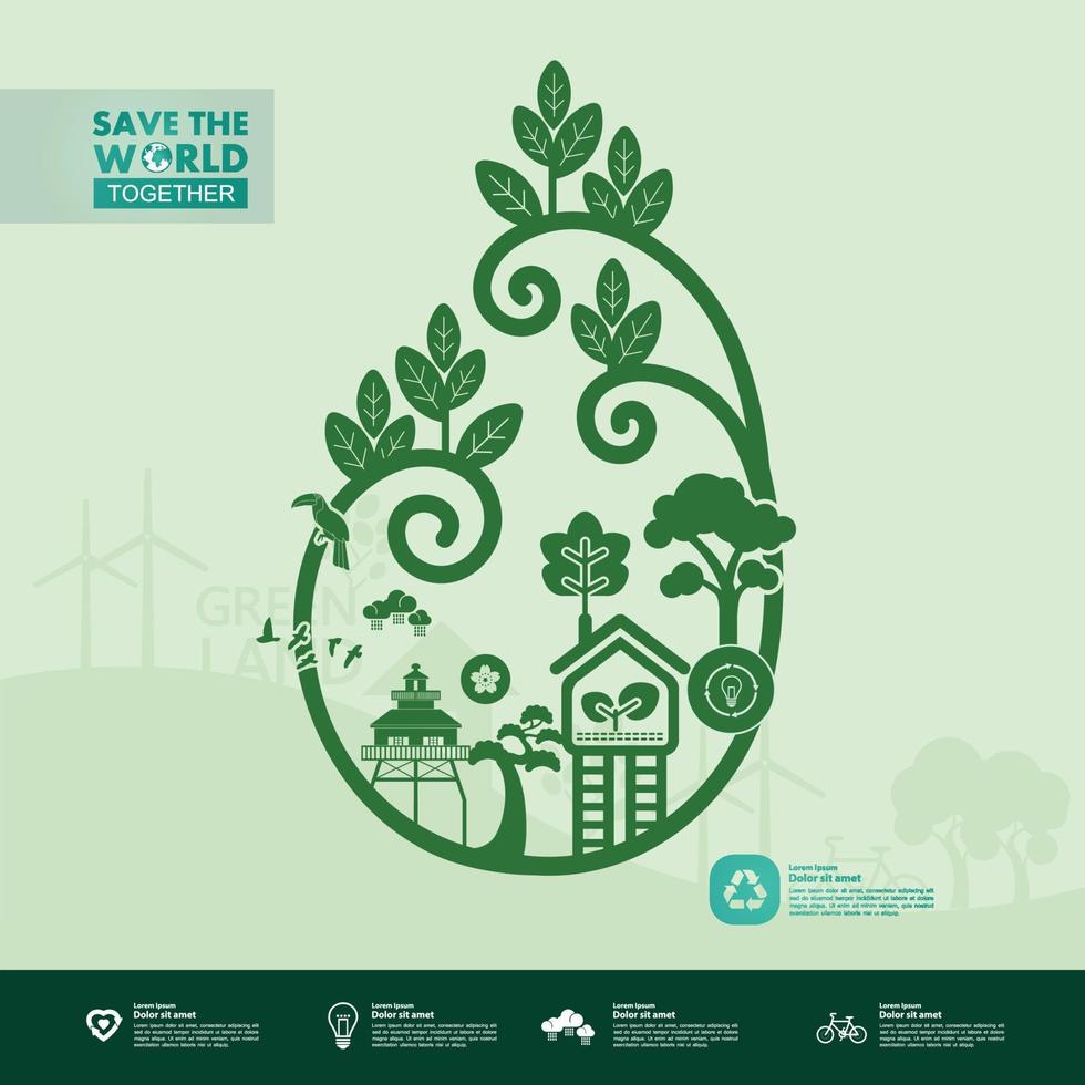 Save the world together green ecology vector illustration.