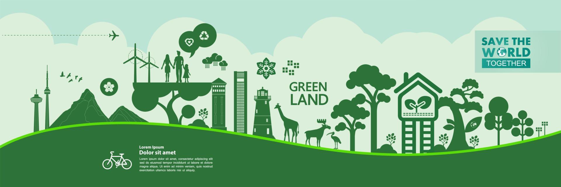 Save the world together green ecology vector illustration.