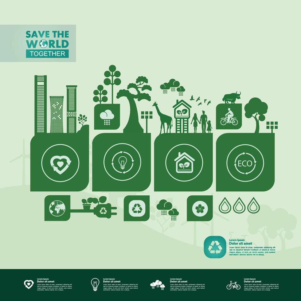 Save the world together green ecology vector illustration.