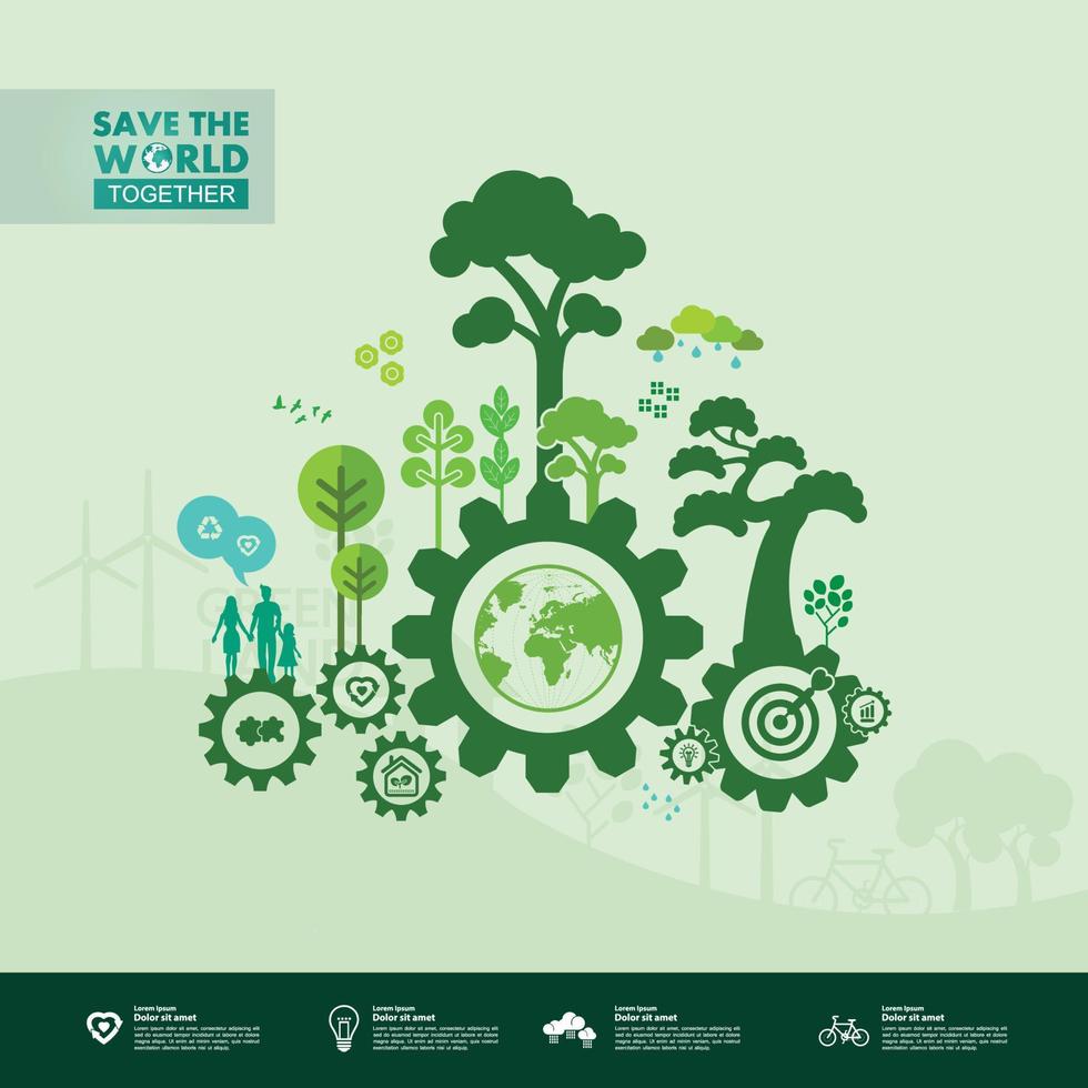 Save the world together green ecology vector illustration.