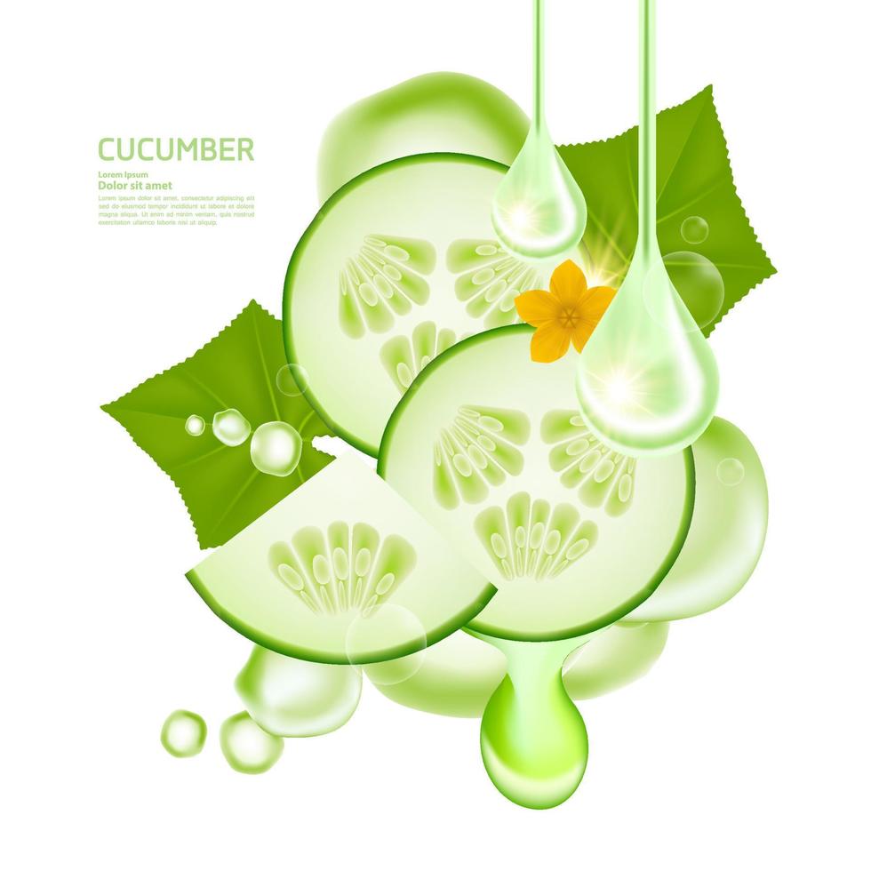 Pepino suero para piel cuidado producto vector ilustración