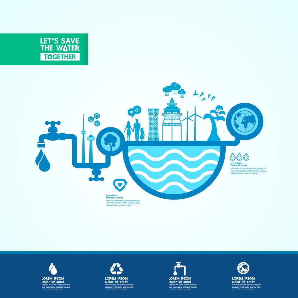 Save water together vector illustration.