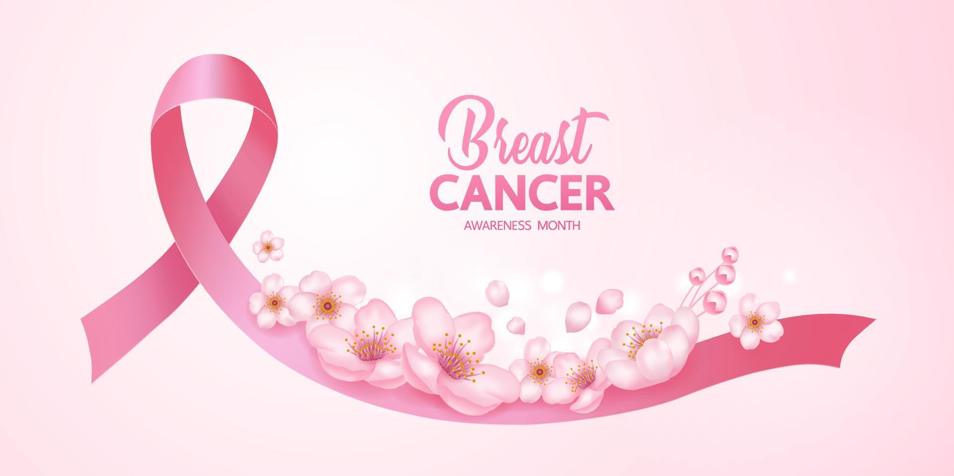 Pink ribbon of breast cancer awareness vector illustration.